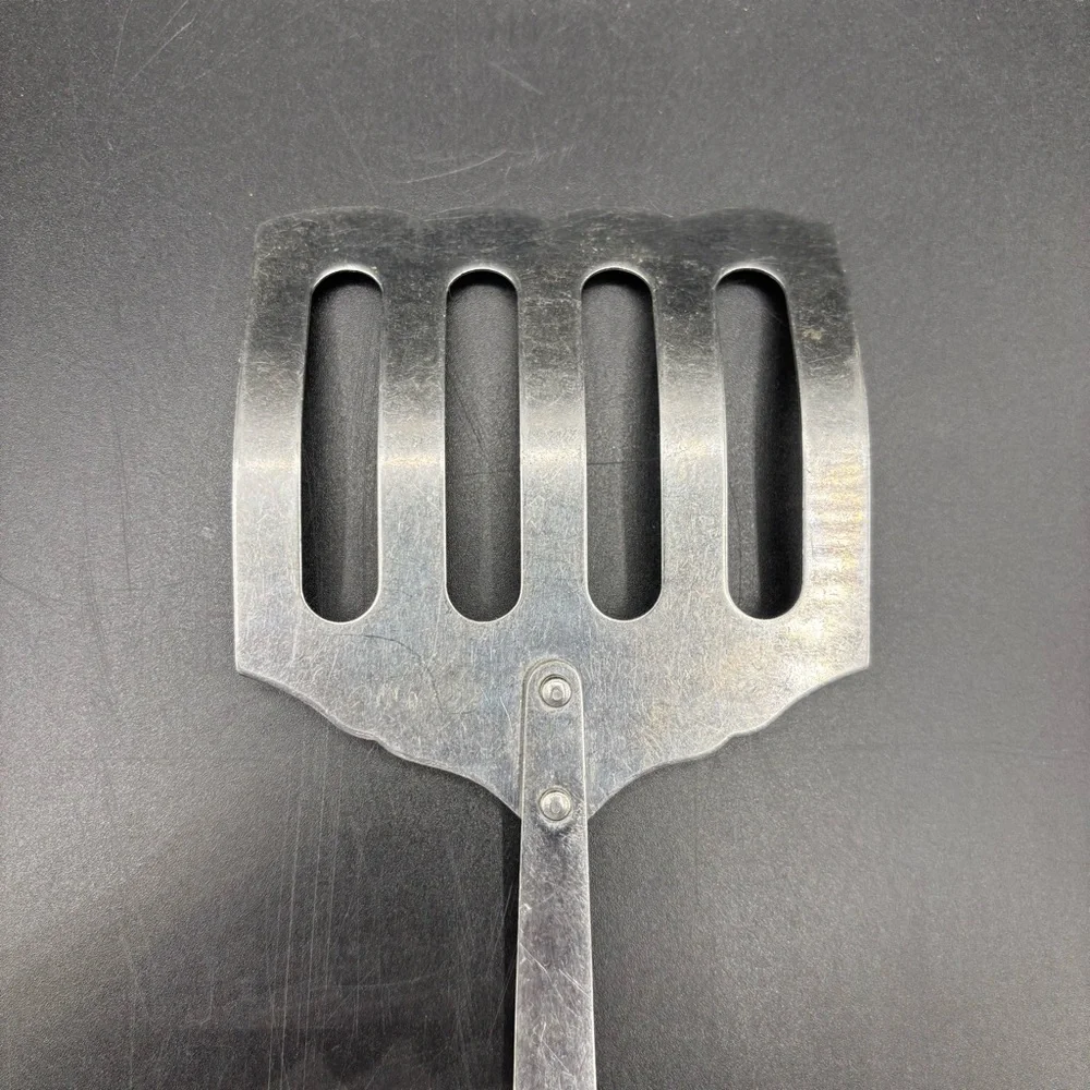 Robinson USA Spatula Wood Handle Slotted Stainless Strainer Curved Marked 12
